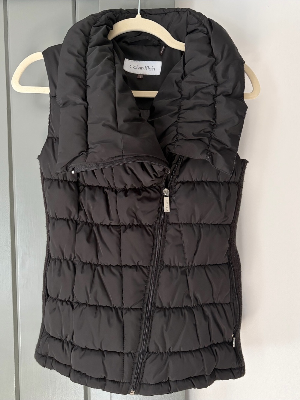 Black Calvin Klein Quilted Puffer Vest with Branded Zip